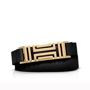 Tory Burch Fitbit black leather gold band.